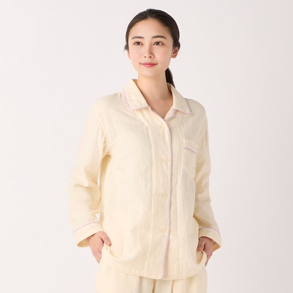 LADIES MARSHMALLOW GAUZE PIPING PAJAMAS