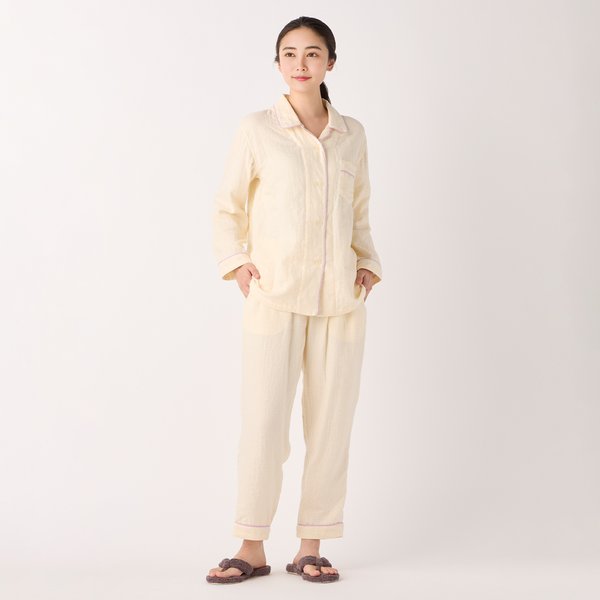 LADIES MARSHMALLOW GAUZE PIPING PAJAMAS