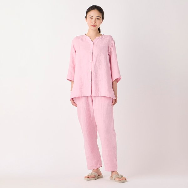 LADIES MARSHMALLOW GAUZE NO COLLAR PAJAMAS