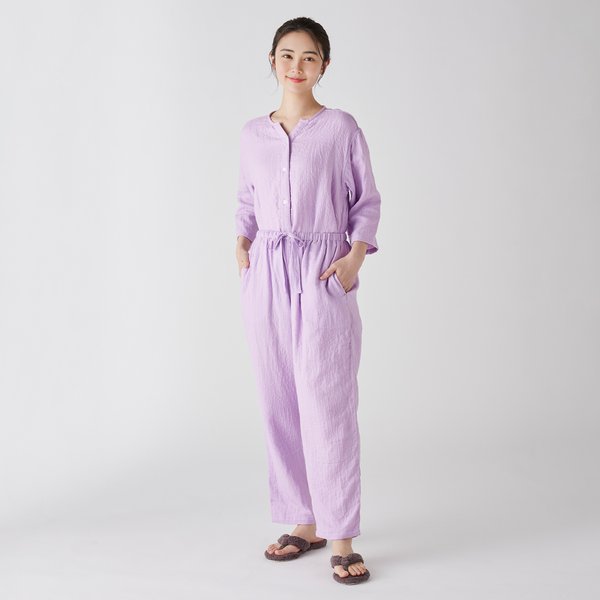 LADIES MARSHMALLOW GAUZE NO COLLAR PAJAMAS