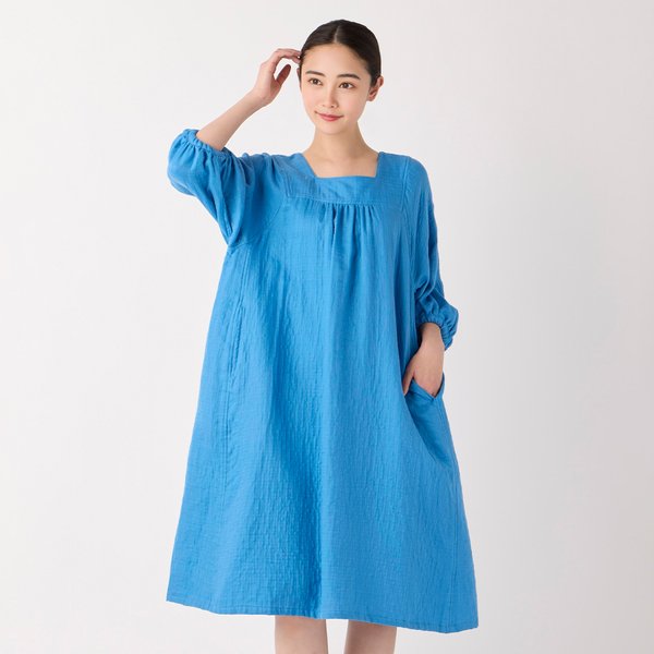 LADIES MARSHMALLOW GAUZE SQUARE NECK DRESS