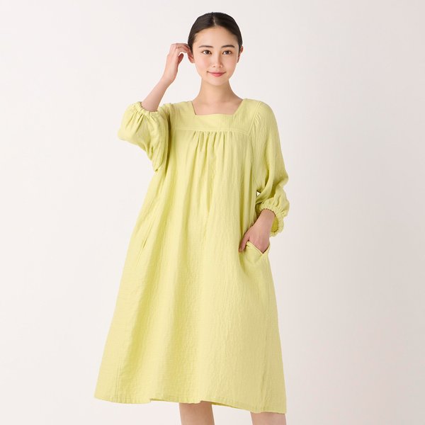 LADIES MARSHMALLOW GAUZE SQUARE NECK DRESS